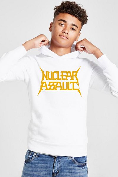 Tshirthane Hanorac cu glugă cu 3 șiruri pentru copii Nuclear Assault Letter White