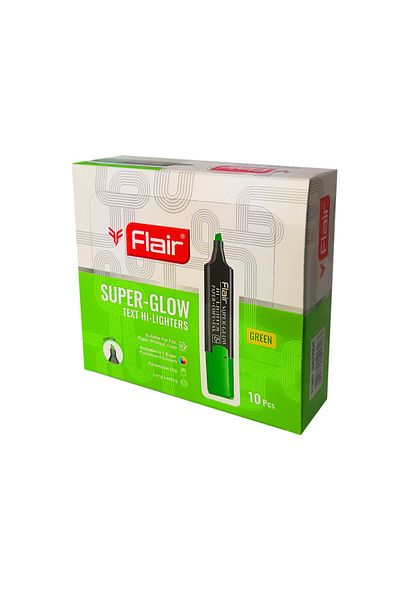 Flair Super Glow Chisel Tip Text Hi-lighters set of 10, Green