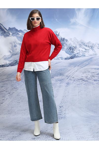 Tokyo Talkies By Styli Ribbed High Neck Sweater with Long Sleeves