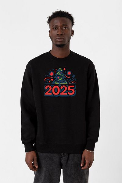 Tshirthane Happy New Year 2025 Essential Μαύρο ανδρικό φούτερ 2ip