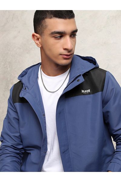Highlander By Styli Contrast Panel Windbreaker Jacket with Zip-Button Closure