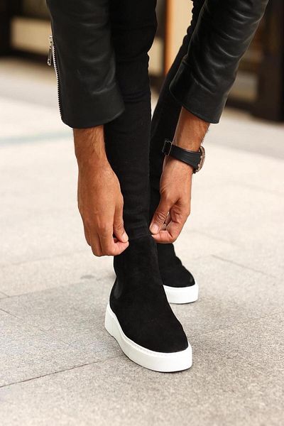 Serhat Özköroğlu Men's Chelsea Boots - Genuine Black Suede and Eva Sole