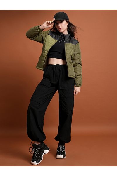 Tokyo Talkies By Styli Colorblock High Neck Padded Jacket