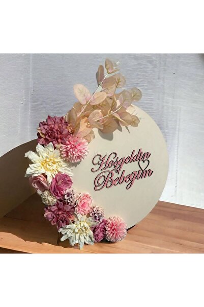 İLK ADIM PARTİ Pembe Çiçek Konseptli Kız Bebek-Çocuk Kapı Süsü