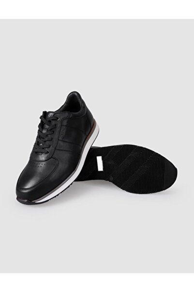 Cabani %100 Hakiki Deri Siyah Bağcıklı Erkek Spor Ayakkabı