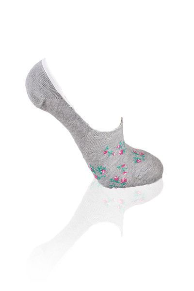 Rays 1110 Floral Patterned 3-Piece Ballerina Socks Ecru-Grey-Pink