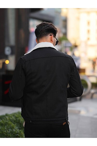 Pobudo Siyah Renk İçi Kürklü Erkek Kot Mont