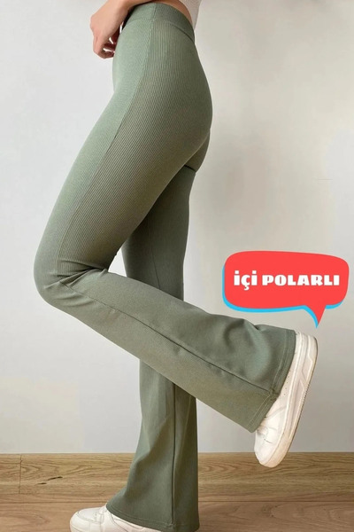 Swana Yüksek Bel Toparlayıcı Içi Polarlı Kışlık Fitilli Ispanyol Tayt Pantolon