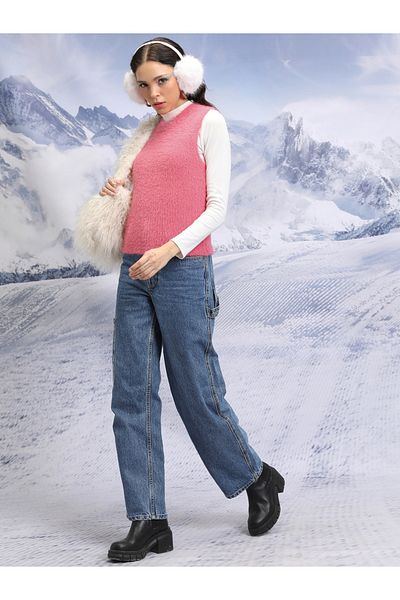 Tokyo Talkies By Styli Textured Round Neck Sleeveless Sweater
