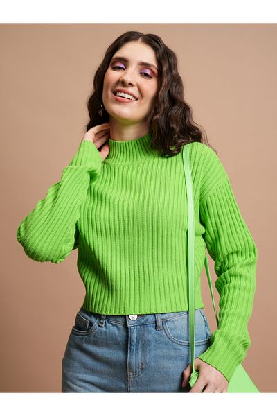 Tokyo Talkies By Styli Ribbed High Neck Long Sleeves Sweater