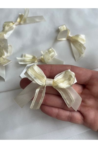 partici dükkanı 10Pcs Cream Color Double Layer Premade Bow Ribbon