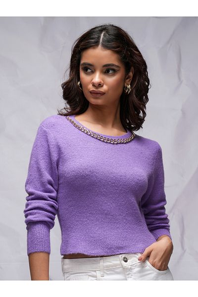 Tokyo Talkies By Styli Chain Detail Round Neck Sweater