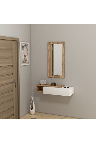 ARNETTİ Vien Çekmeceli Raflı Duvara Monte Aynalı Dresuar, Atlantik Çam & Beyaz - Vien