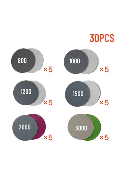 Choice 30pcs Water/Dry Sanding Paper 3inch 75mm Hook & Loop Sanding Disc 800 1000 1200 1500 2000 3000 Gr...