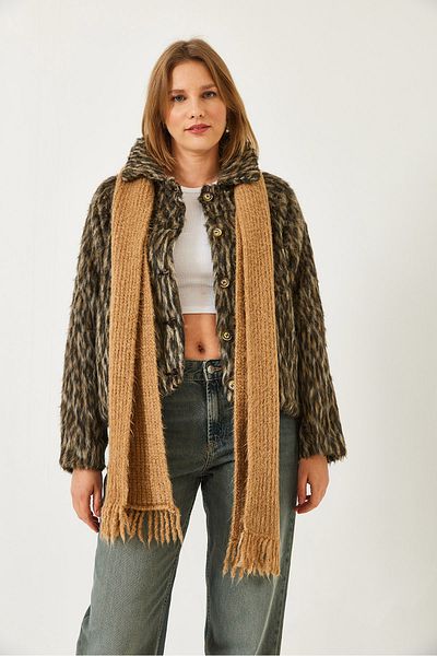 Bianco Lucci Women's Polo Neck Leopard Print Raster Stamp Jacket Dc 241019