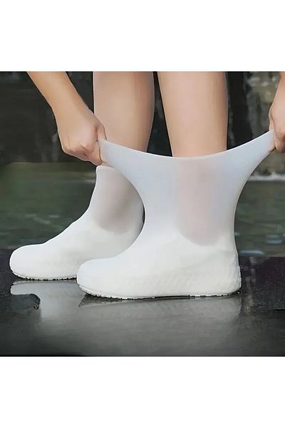 Choice White Applicable 34-45 1 Pair Rubber Rain Boot Overshoes For Outdoor Use, Silicone Waterproof Shoe C