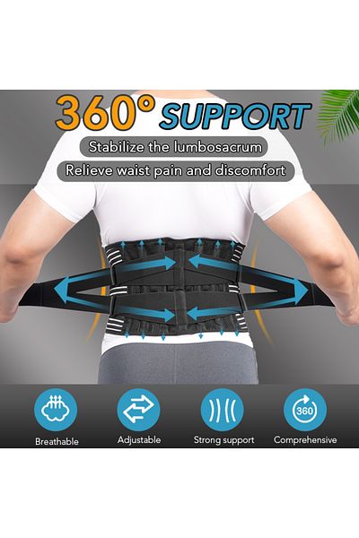 Choice Xxl Waist 110-125cm Back Support Belt For Lower Back Pain Relief 6 Stays Breathable Anti-skid