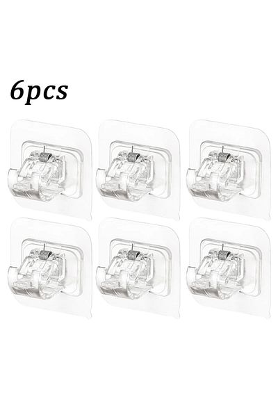 Choice Transparent-6pcs 4/6/24pcs Adjustable Curtain Rod Clip Self Adhesive Clamp Hook Curtain Holder Wall