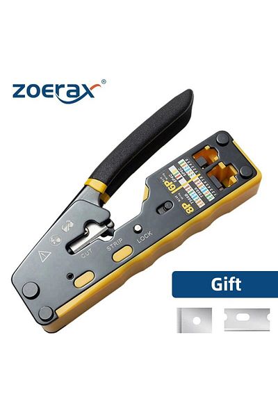 ZoeRax Yellow Rj45 Crimp Tool Pass Through Ethernet Crimping Tool For Cat6 Cat5 Cat5e Rj45 Connector