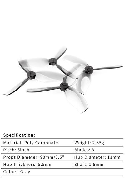 Choice 2 Pairs Gray 2pairs 4pcs Hq Hqprop Dt90 Duct-t90mmx3 Propeller 90mm 3-blade 1.5mm Pc Props For Rc Fp