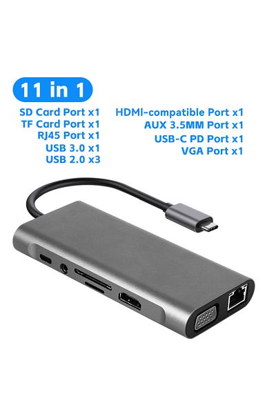 Choice 11 في 1 11 في 1 موزع من النوع C بدقة 4K وتردد 30 هرتز ومحول USB C إلى HDMI متوافق مع USB 3.1 ومحطة إرساء