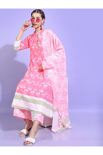 Vishudh By Styli Pack of 3 - Floral Cotton Kurta, Palazzo & Dupatta