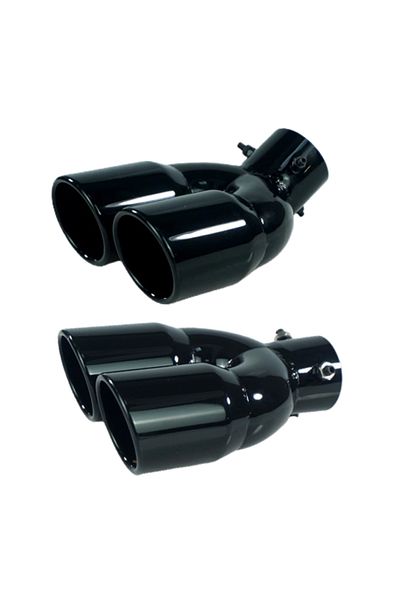 Choice Universal 63mm Car Inlet Double-Barrel Rear Exhaust Tip Tail Pipe Muffler Black Titanium Outlet S...