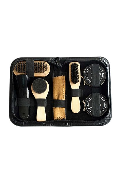 Choice 8pcs Shoe Shine Care Kit Black & Transparent Polish Brush Set Home Genuine Leather Shoe Care Set ...