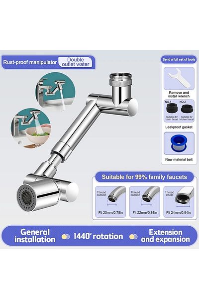 Choice Dual Modes - Silver Retractable Universal 1440 °swivel Robotic Arm Swivel Extension Faucet Aerator K