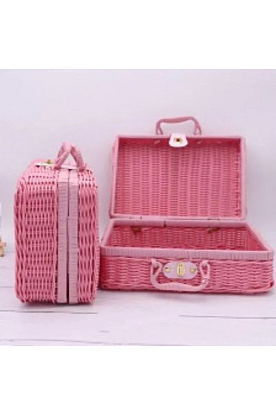 Choice Pink Rattan-like Finishing Box Woven Rattan Basket Retro Storage Box Decorative Props Suitcase With
