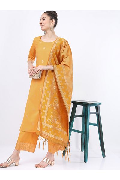 Ketch By Styli Pack of 3 - Foil Print Kurta, Palazzos & Dupatta