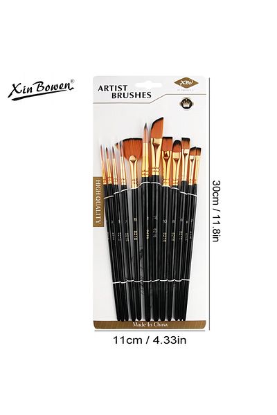 Choice 12 Pcs 12 Pcs Nylon Bristle Brushes Set For Artists And Amateurs - Flat Brushes For Watercolor Oil P