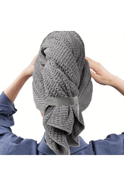 Choice Grey Microfiber Hair Towel Extra Large Wrap Quick Dry Hair Towel Wrap With Elastic Band , Ultra Abso