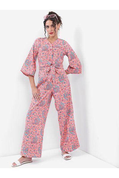 Vishudh By Styli Paisley Print Waist Tie Up Top & Palazzo Pants Co-Ords