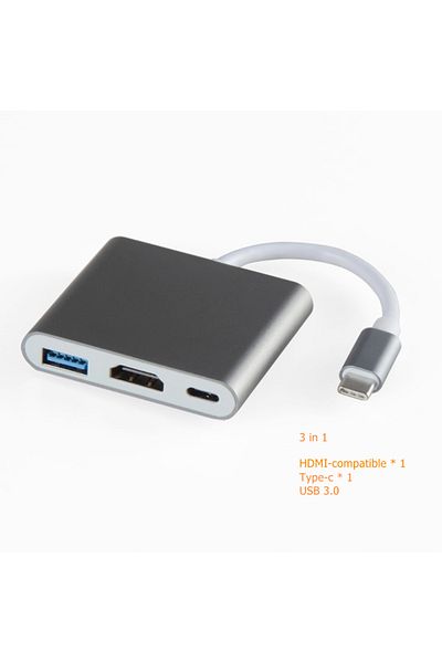 Choice موزع USB C 3 في 1 باللون الرمادي إلى 4K متوافق مع HDMI USB 3.0 Type C PD قاعدة شحن لأجهزة Macbook Ipad Samsung