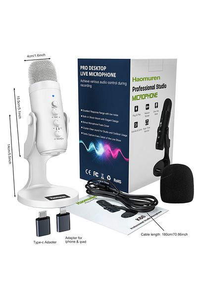 Choice White Professional White Usb Condenser Microphone Studio Recording Mic For Pc Computer Phone Gaming