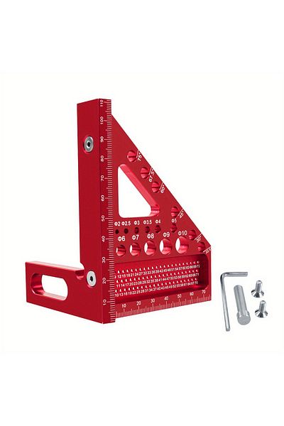 FNICEL Red Woodworking Square Protractor, Woodworking Square With Dowel Pins,aluminum Alloy Miter Triangula
