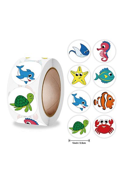 Choice A- 271 500pcs/roll Cartoon Marine Animals Reward Stickers 2.5cm/1.0in Perfect For Learning Games Pc