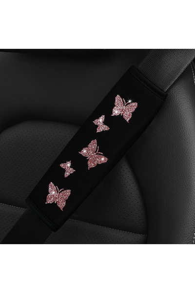 Choice قماش لامع وردي 1 على شكل فراشة وردية لامعة لوازم السيارات غطاء حزام ال...