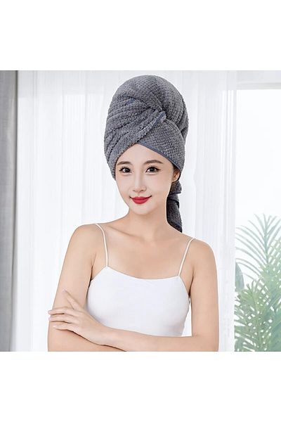 Choice 1pc 60x100cm Gray Super Absorbent Elastic Band Head Towel For Women's Hair Drying - Extra Large Micr