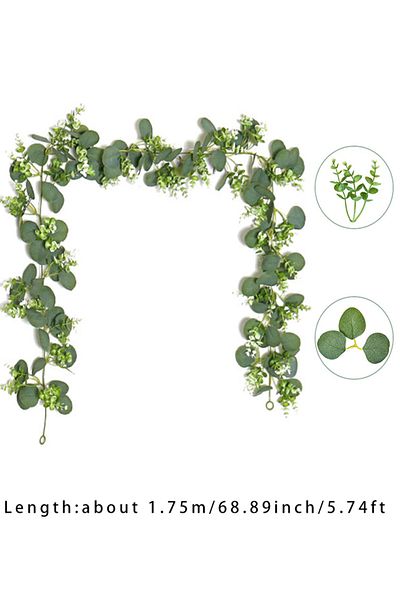 Choice 06 1pc Artificial Eucalyptus Leaves Greenery Garland Faux Plant Spring Vines With White Flowers Berr