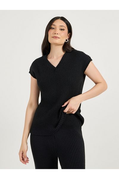Styli V Neck Knitted Sweater Top & Straight Leg Pants Co-Ords