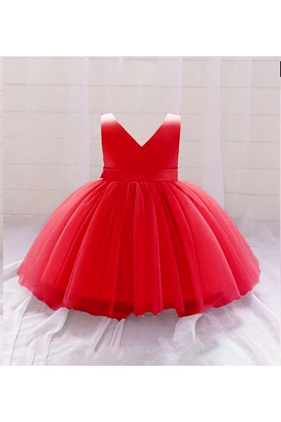 HSNLİFE Red Baby Girl Wrap Mini Dress Birthday Dress