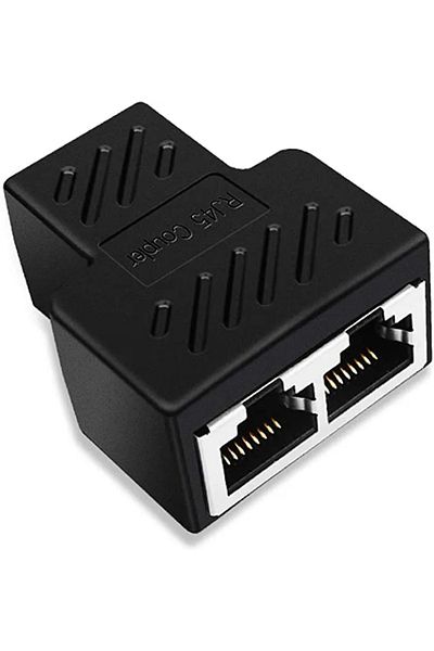 Choice موصل محول 8p8c أسود لشبكة Rj45 وموزع إيثرنت 1 على 2 وموصل موسع (يُنصح باستخدام Tw
