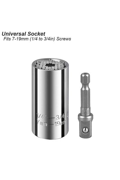 atooltour Universal Socket Universal Socket Wrench Head Set Sleeve Gadget 7-19mm Power Drill Adapter Spanner K