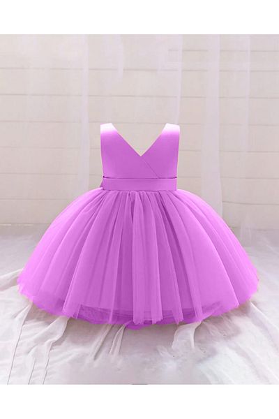 HSNLİFE Lilac Baby Girl Wrap Mini Dress Birthday Dress