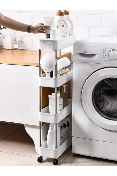 Choice S White 1pcs 3/4 Tier Rolling Utility Cart Storage Shelf Movable Gap Storage Rack Kitchen Bathroom S