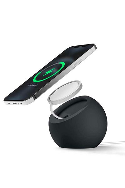 Choice حامل شحن مغناطيسي من السيليكون على شكل كرة سوداء اللون لشاحن Magsafe Iphone 13 14 Pro Macsafe C
