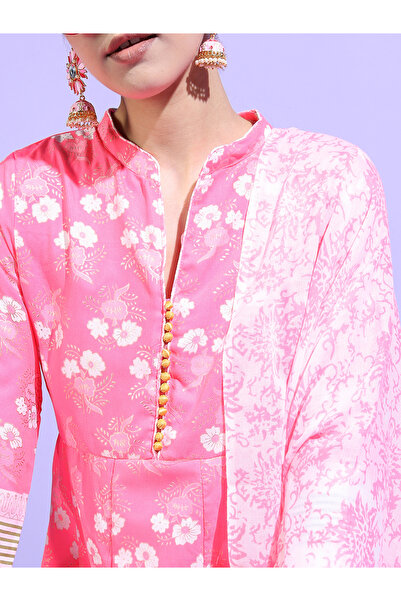 Vishudh By Styli Pack of 3 - Floral Cotton Kurta, Palazzo & Dupatta