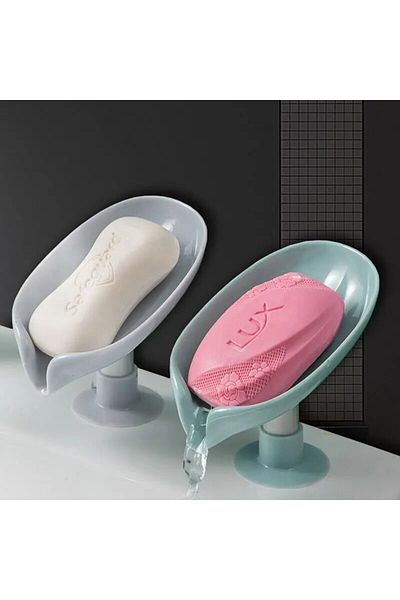 Choice White Creative Leaf-shaped Soap Dish No Punching Standing Suction Cup No Water Accumulation Soap Rac